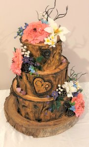 log themed wedding cake