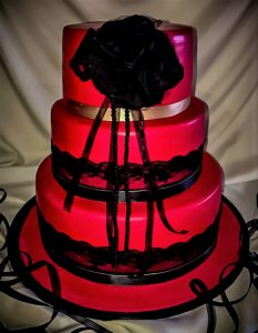 red & Black 3 tier wedding cake